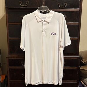 Antigua White Polo Shirt with Purple TCU Embroidery